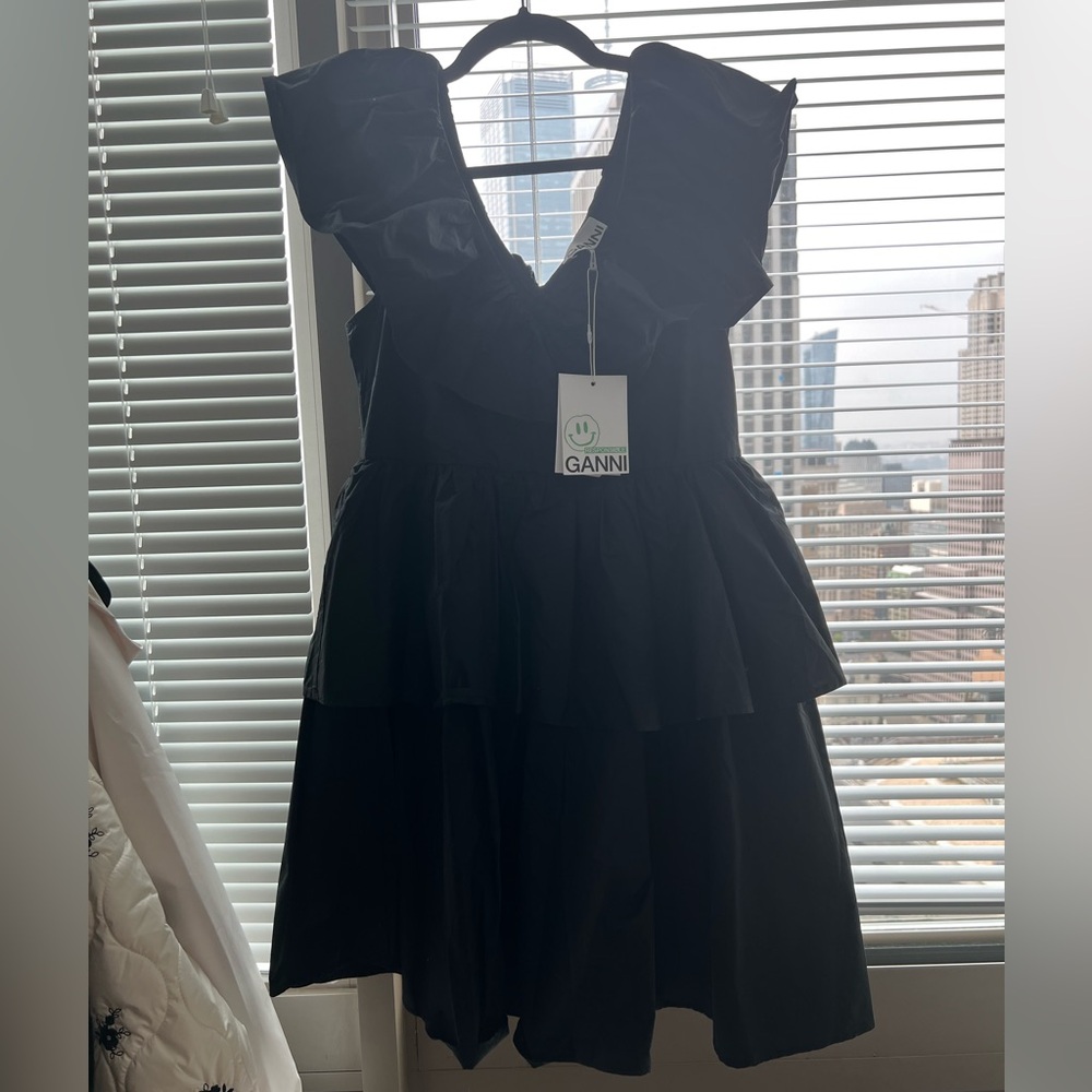 Ganni ruffle black dress
